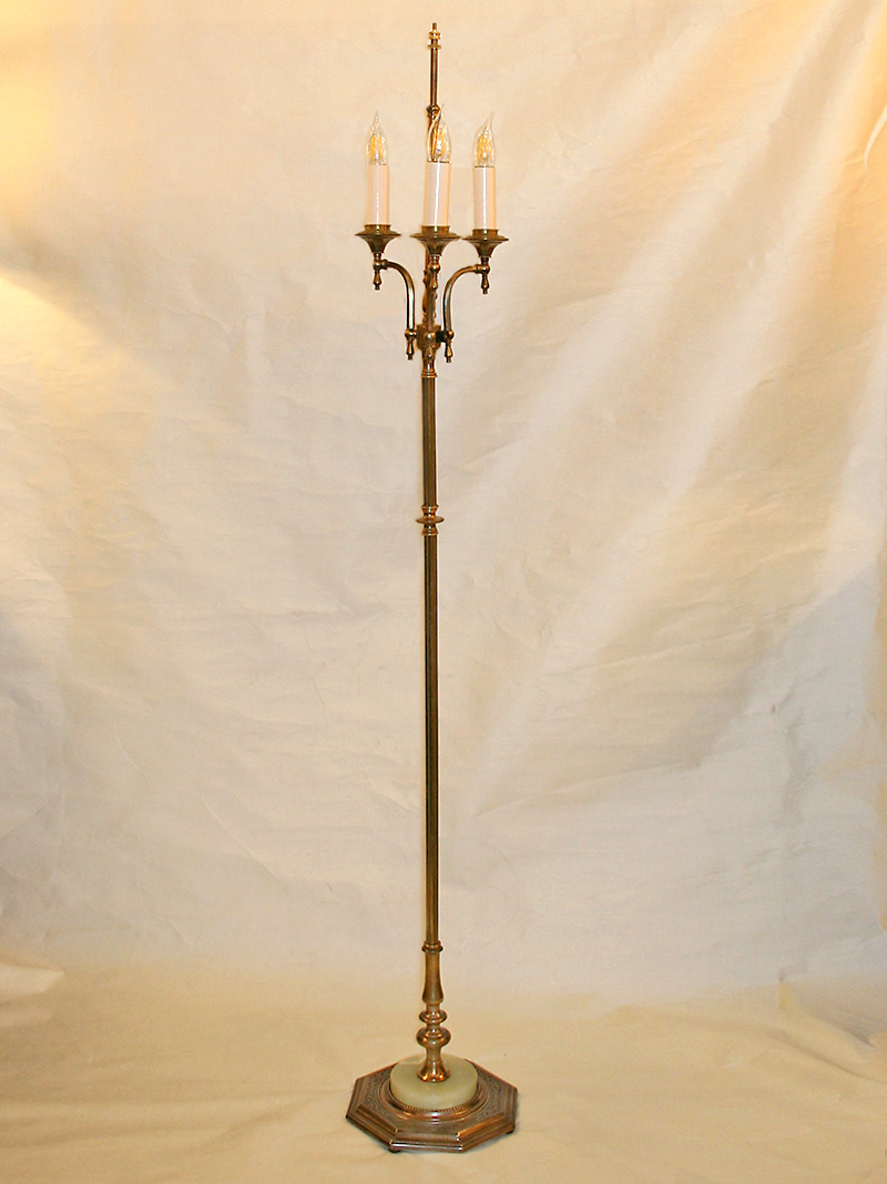 3lt Brass Floor Lamp W Elegant Arms Onyx Accent On Iron Octagon Base C 1930 within measurements 800 X 1067