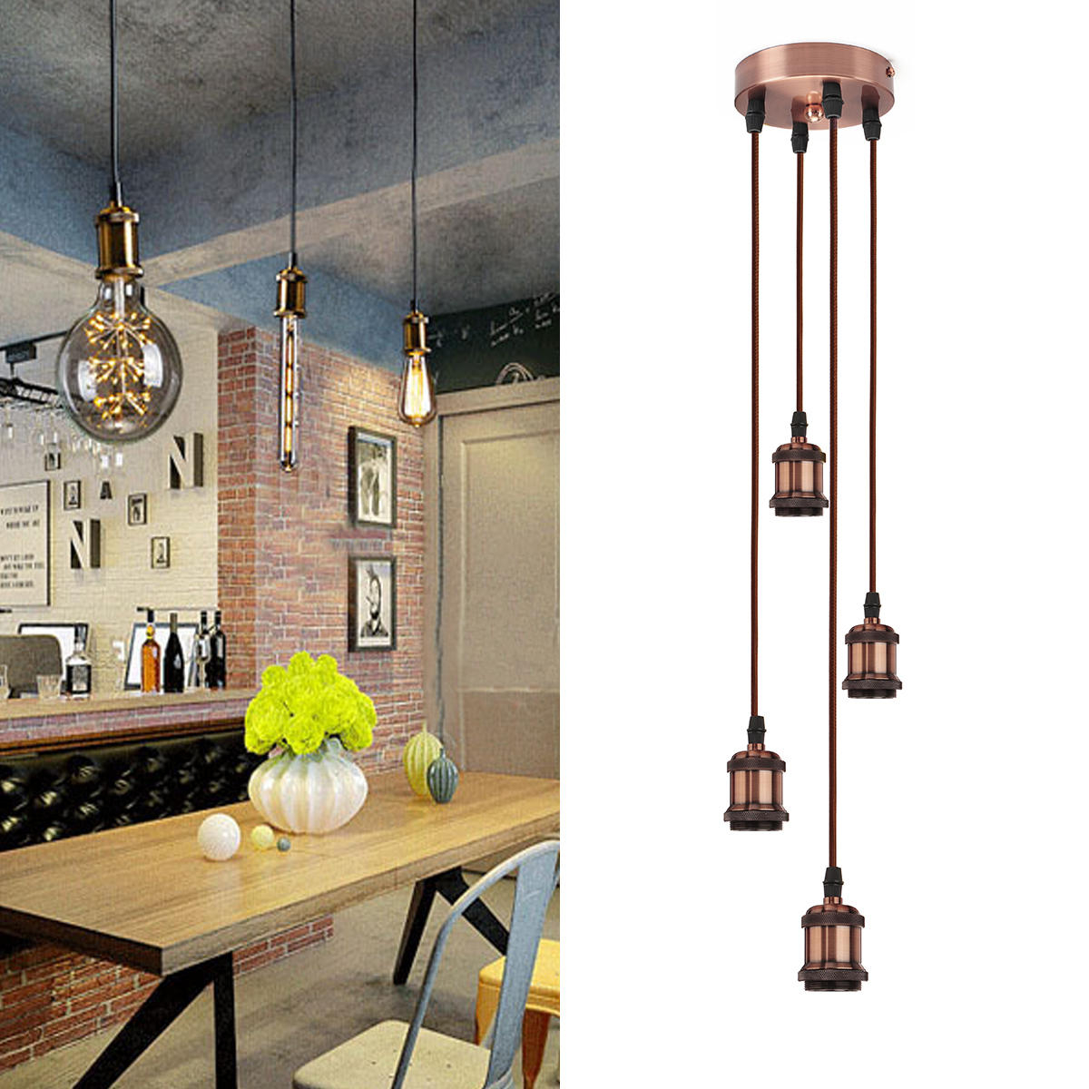 4 Light Modern Retro Industrial Pendant E27 Hanging Ceiling Light Table Lamp Cluster Holder throughout sizing 1200 X 1200