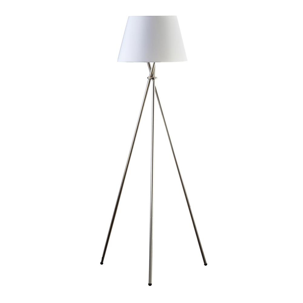 59 In Brushed Steel Finish Tripod Floor Lamp With White Fabric Shade for measurements 1000 X 1000