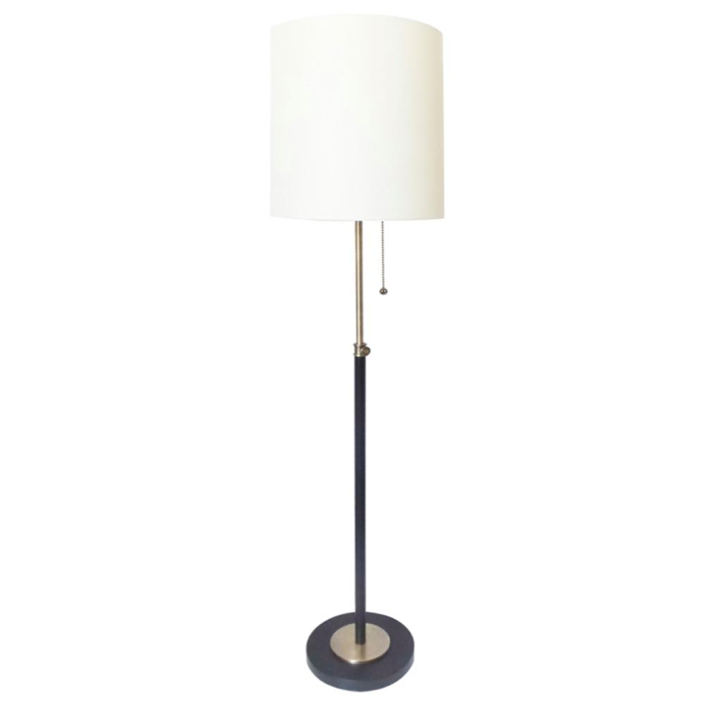 63 In Antique Brass And Dark Bronze Floor Lamp With White Nylon Shade with measurements 1000 X 1000