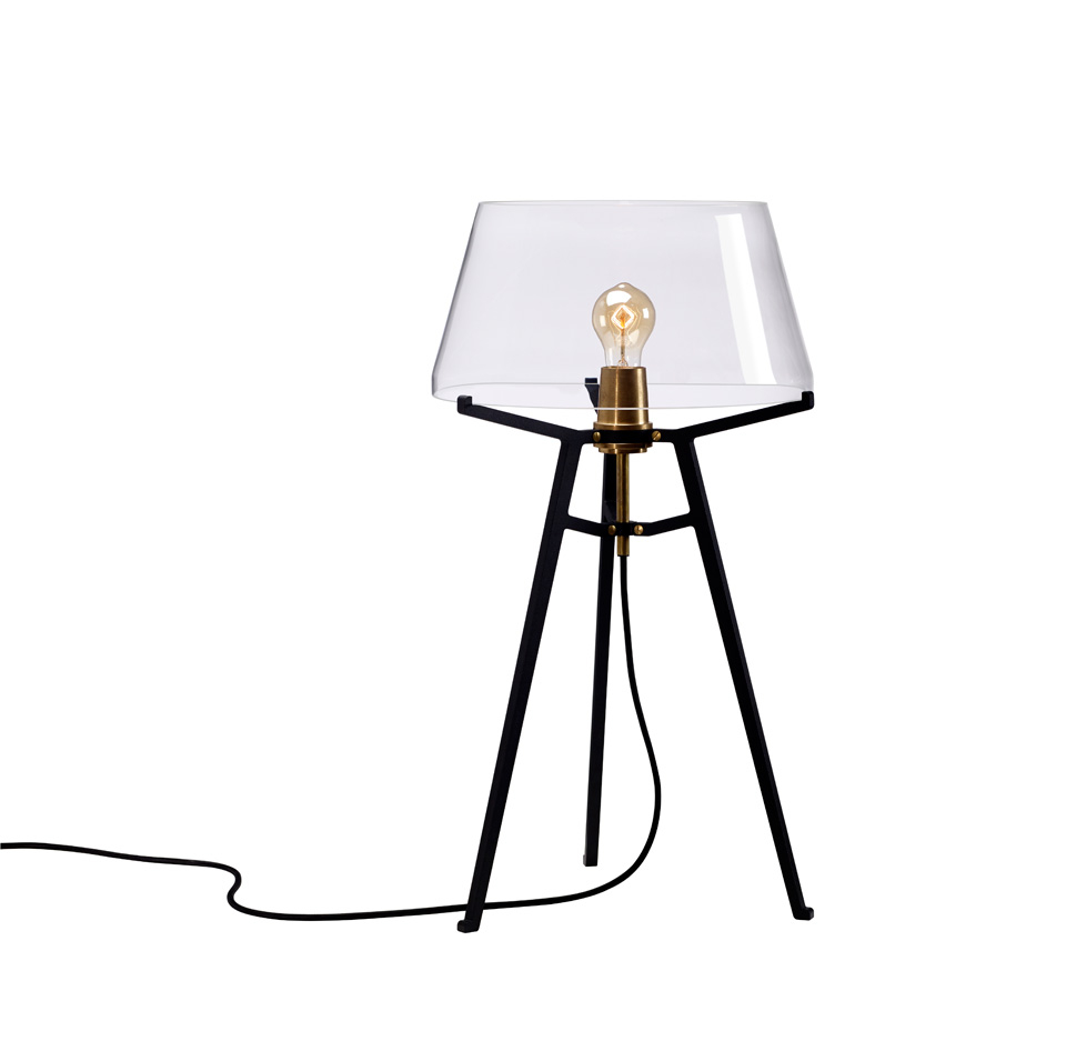 66cm Tall Table Lamp With A Hand Blown Conic Lightly Smoked Transparent Shade On A Matt Black Steel Tripod intended for proportions 960 X 946