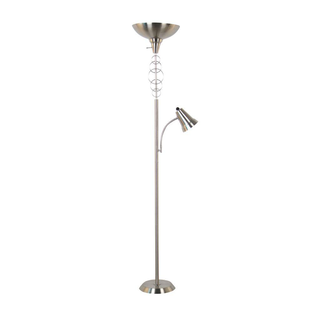 70 In Brushed Nickel Torchiere With Adjustable Gooseneck Reading Light intended for measurements 1000 X 1000