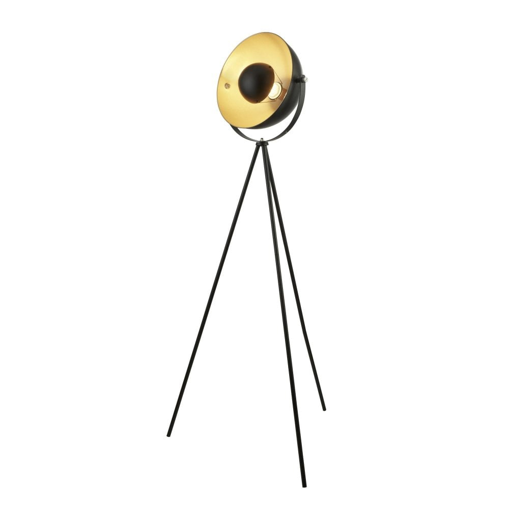 8022bk Blink 1 Light Tripod Floor Lamp Matt Black With Gold Shade Interior throughout proportions 1000 X 1000