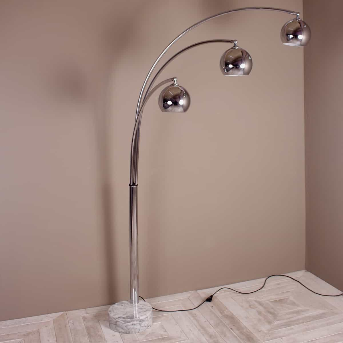 A Large Three Armed Chrome Floor Lamp With Marble Base intended for dimensions 1200 X 1200