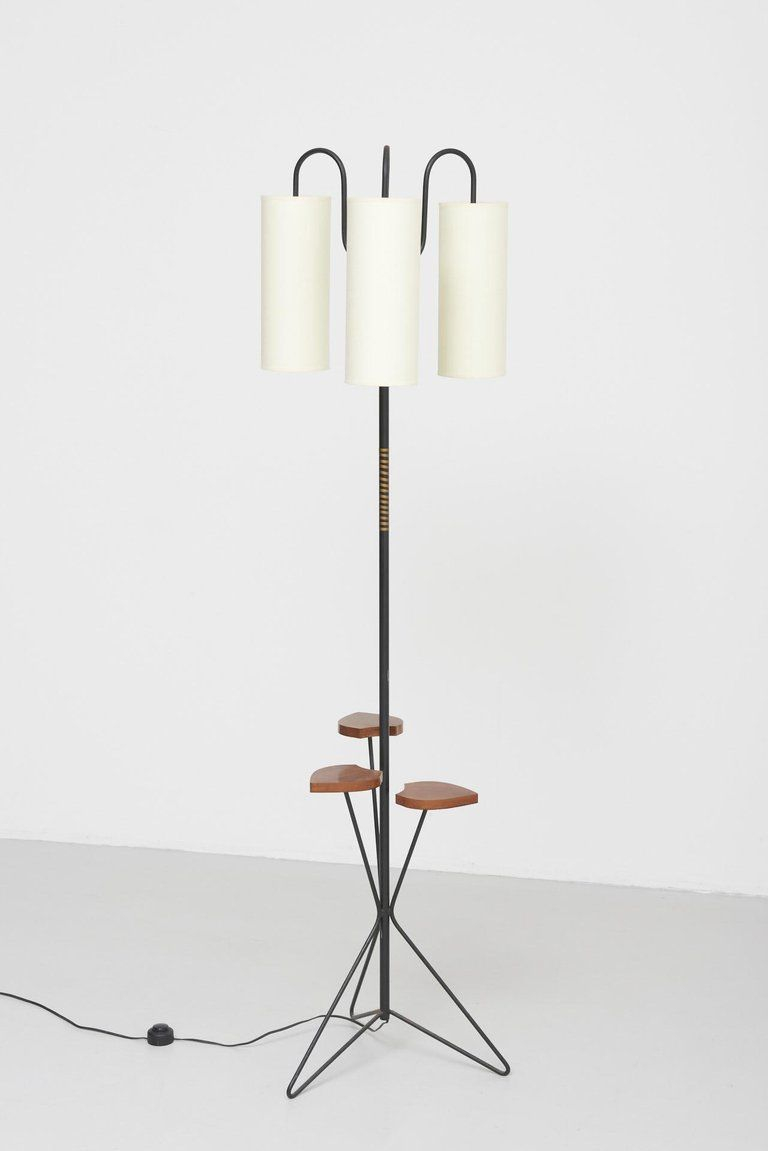 A Midcentury Floor Lamp Made In Black Steel With Three Lamp with regard to proportions 768 X 1151