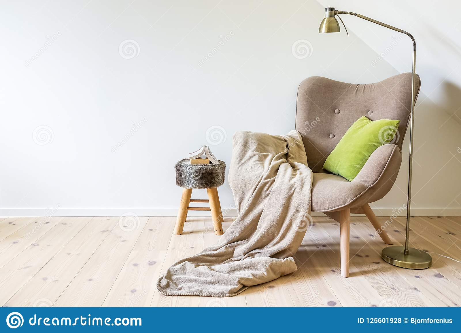 A Reading Chair Armchair With A Lamp Blanket And A Open with measurements 1600 X 1157