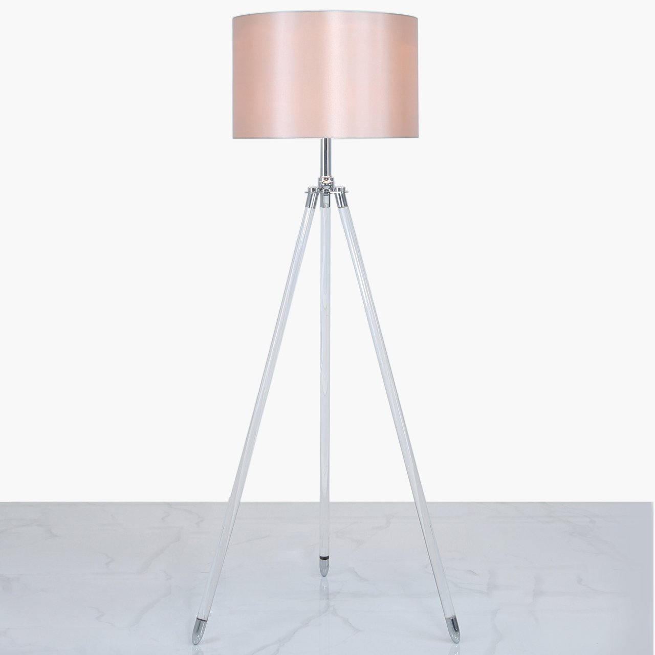 Acrylic Tripod Floor Lamp With Blush Pink Shade with proportions 1280 X 1280