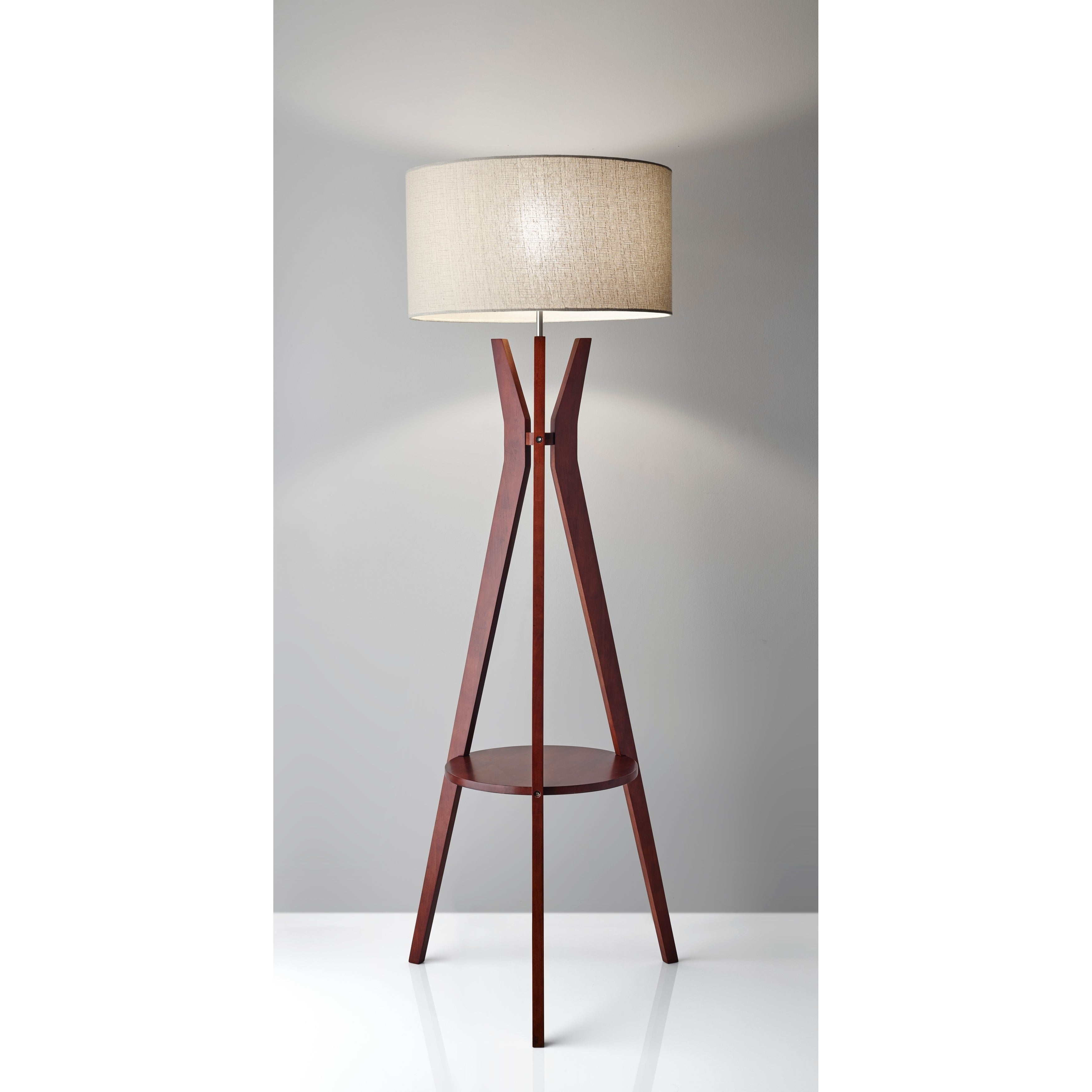 Adesso Bedford Solid Walnut Wood Tripod Shelf Floor Lamp with measurements 3500 X 3500