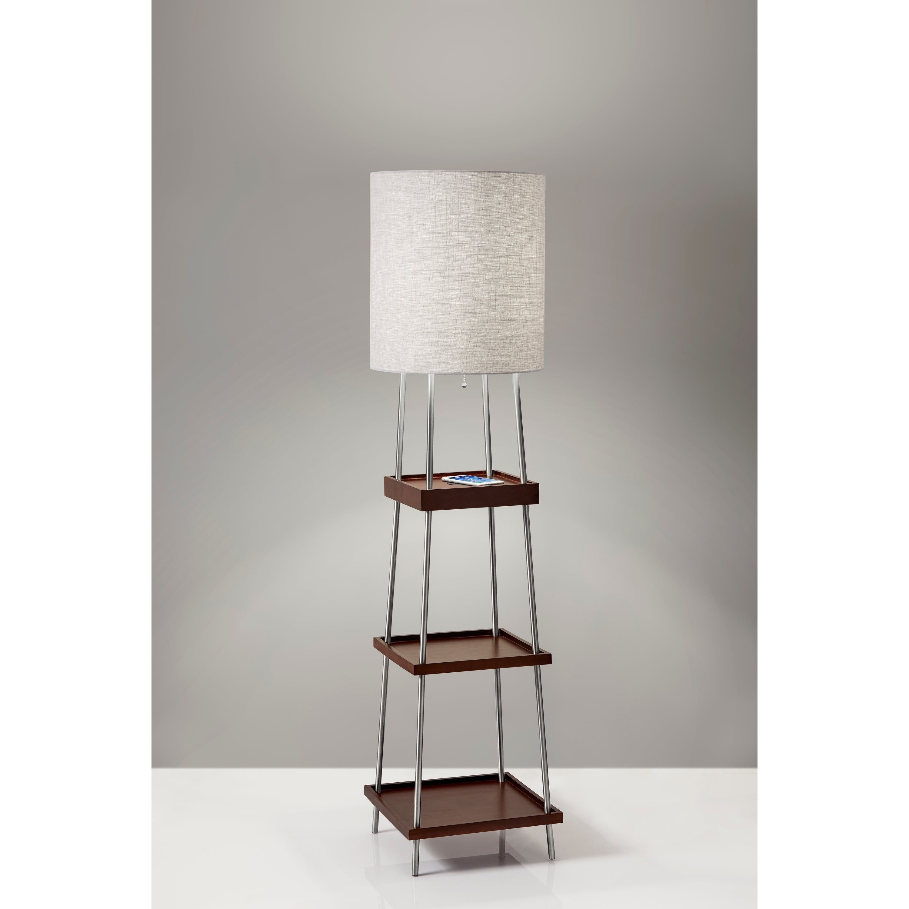 Adesso Henry Brushed Steel And Walnut Poplar Wood Shelf Floor Lamp With Adessocharge Wireless Charging Pad in measurements 3000 X 3000
