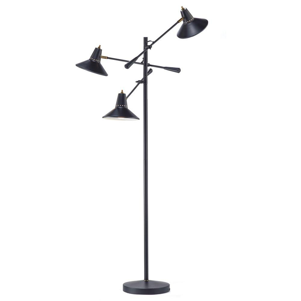 Adesso Nelson 68 In Black 3 Arm Adjustable Floor Lamp throughout measurements 1000 X 1000