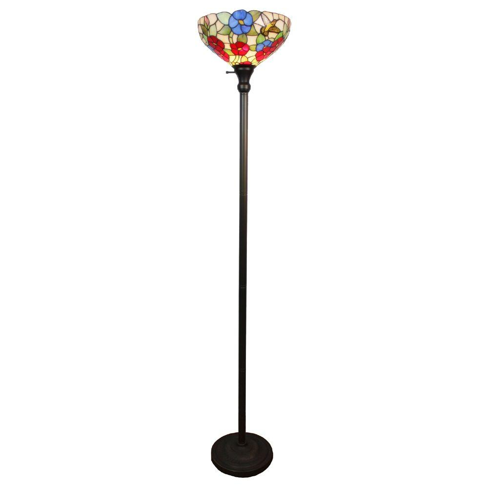 Amora Lighting 70 In Tiffany Style Hummingbirds Floral Torchiere Floor Lamp within proportions 1000 X 1000