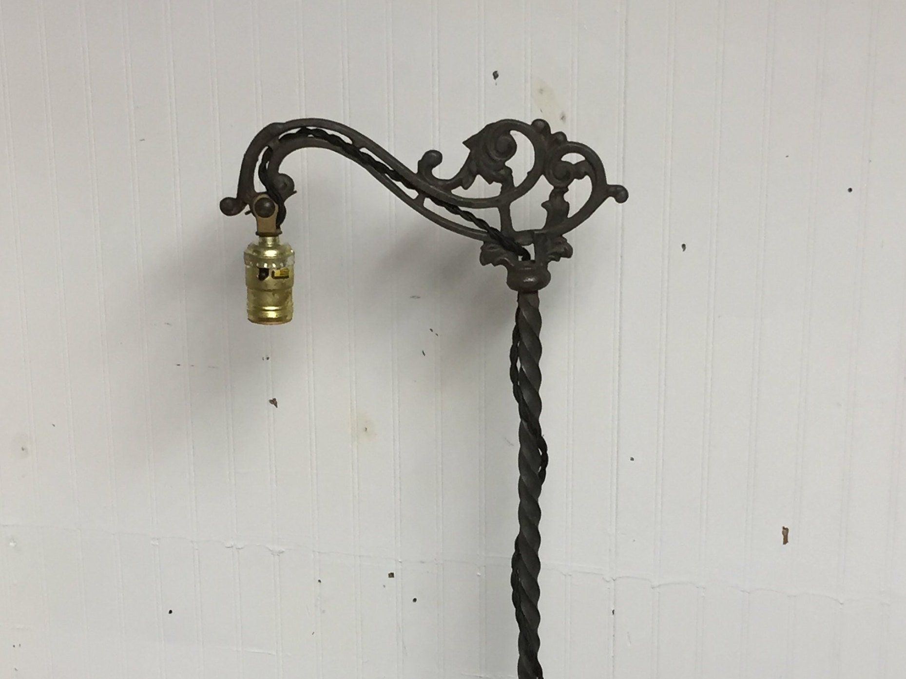 Antique 1920s Black Cast Iron Bridge Arm Floor Lamp With An inside size 1859 X 1394