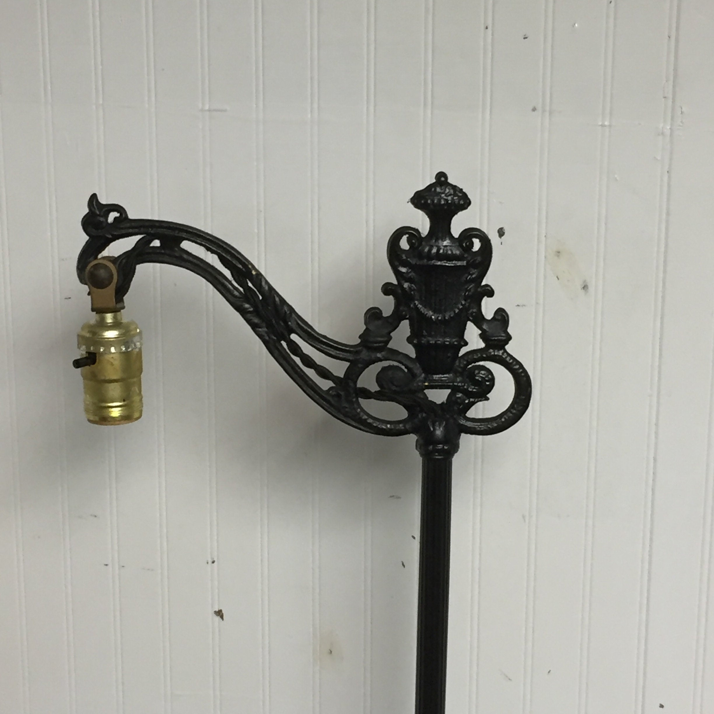 Antique 1920s Black Cast Iron Bridge Arm Floor Lamp With throughout dimensions 2448 X 2448