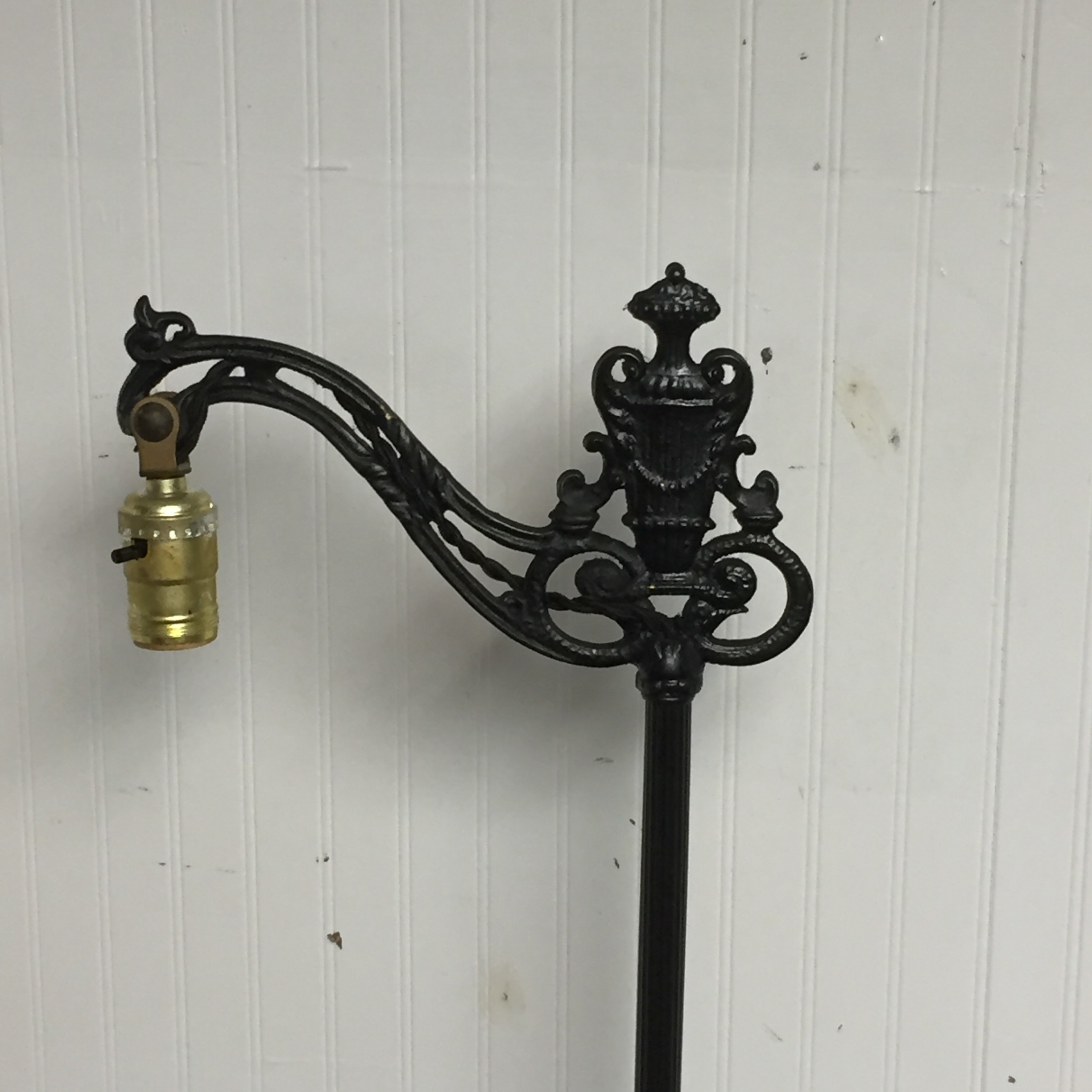 Antique 1920s Black Cast Iron Bridge Arm Floor Lamp With within proportions 2448 X 2448
