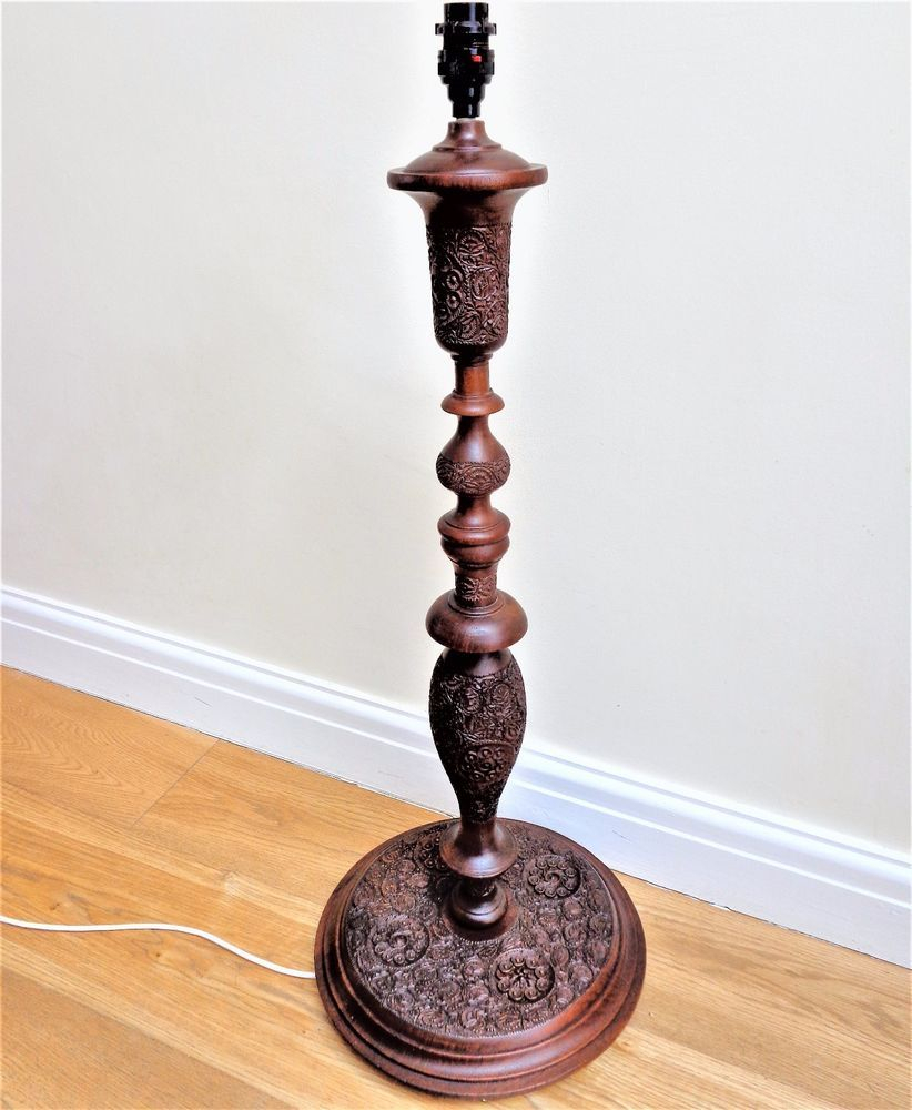 Antique Anglo Indian Carved Wooden Standard Lamp Floor Lamp with dimensions 822 X 1000