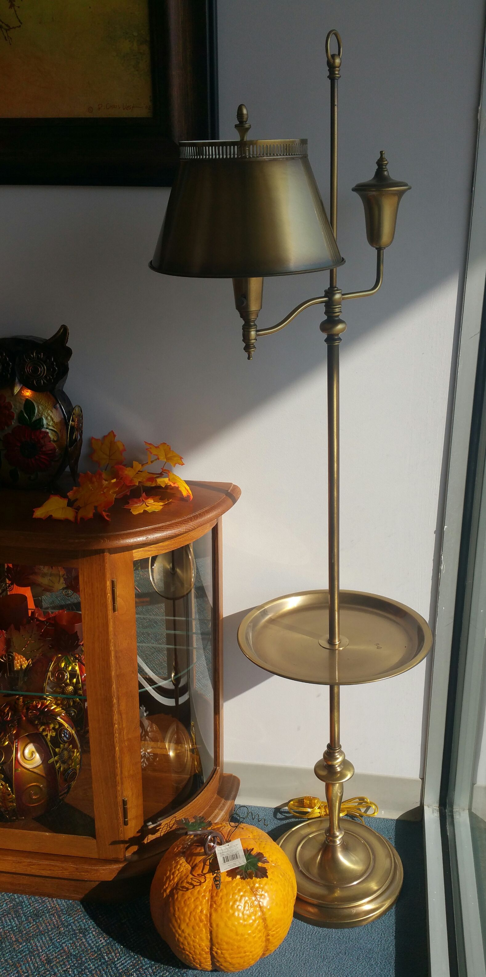 Antique Brass Tole Floor Lamp With Attached Tray Still Has intended for dimensions 1578 X 3168