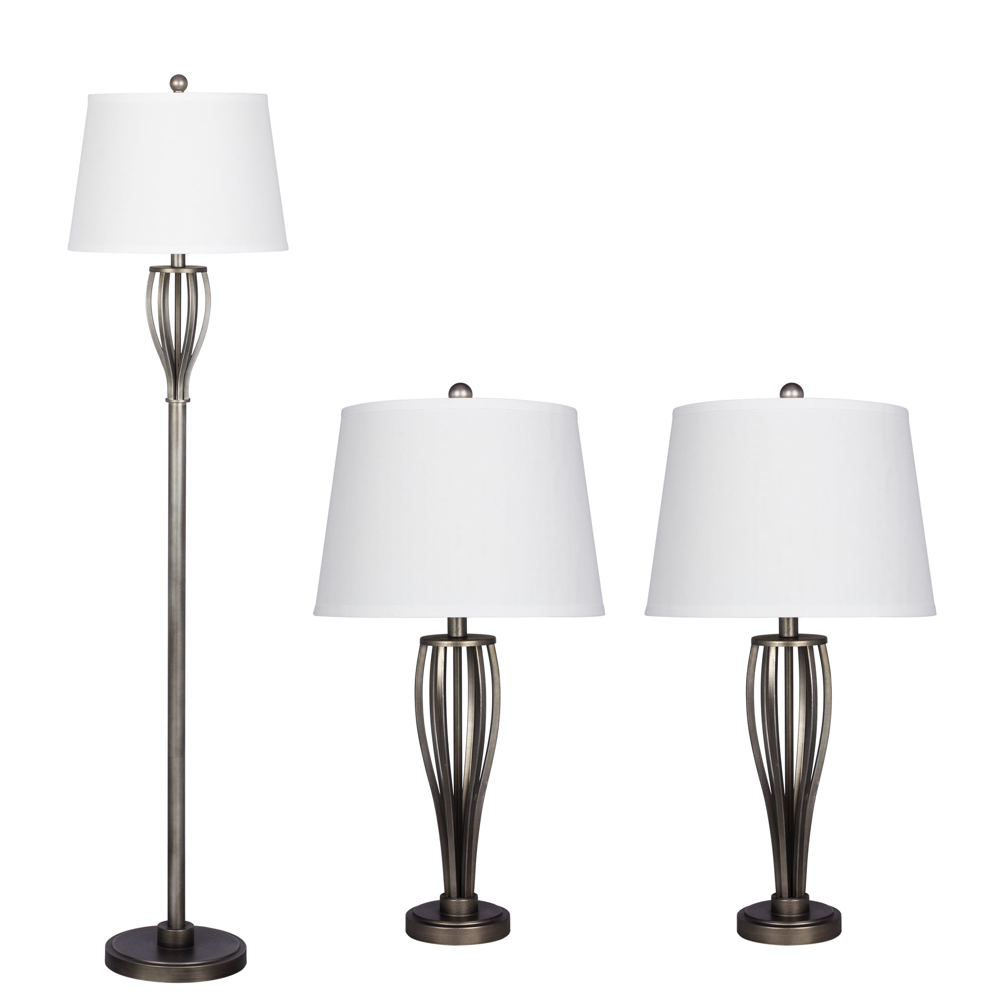 Antique Pewter 3 Piece Contour Metal Lamp Set Includes 2 Table Lamps 1 Floor Lamp within size 2000 X 2000