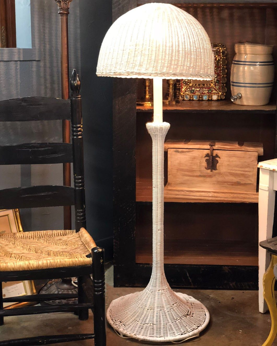 Antique White Wicker Floor Lamp 58 Tall 99 My Treasured regarding proportions 1060 X 1322