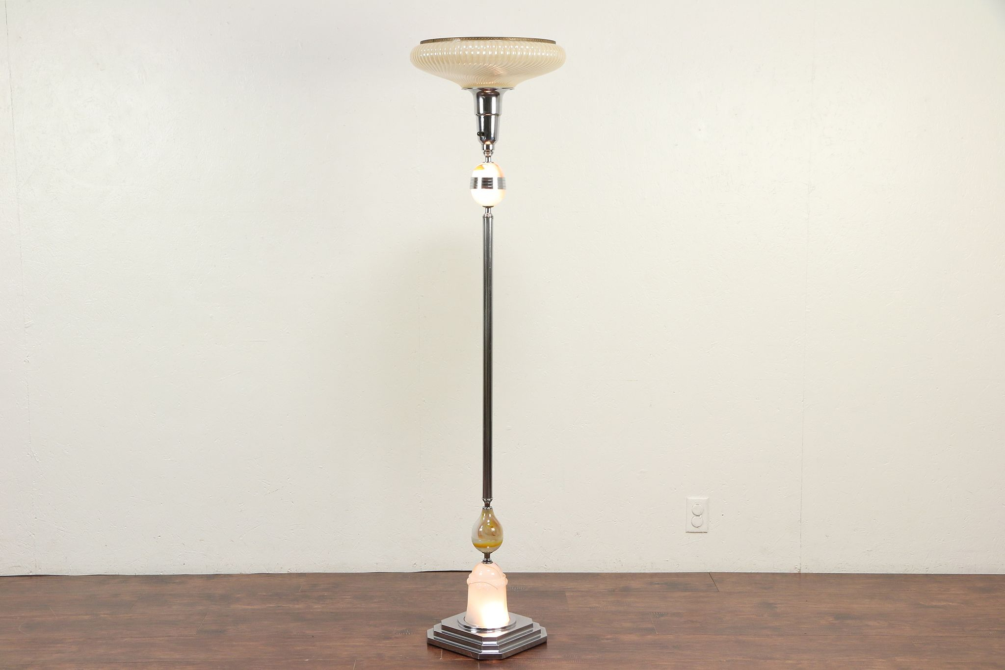 Art Deco 1930s Vintage Torchiere Floor Lamp Chrome Glass Lighted Base 30042 with regard to size 2048 X 1366