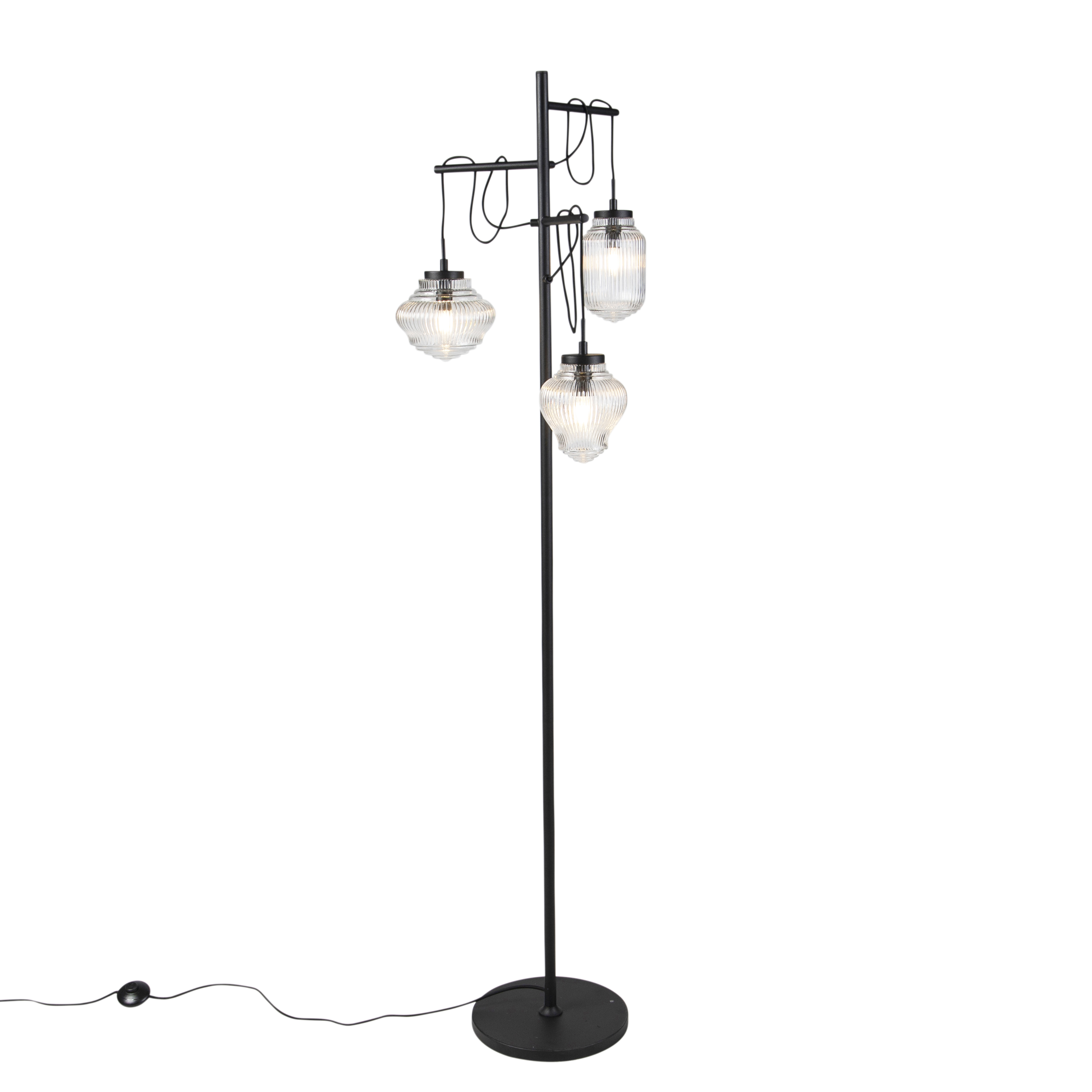 Art Deco Floor Lamp 3 Black With Clear Glass Shades Bolsena for measurements 3244 X 3244