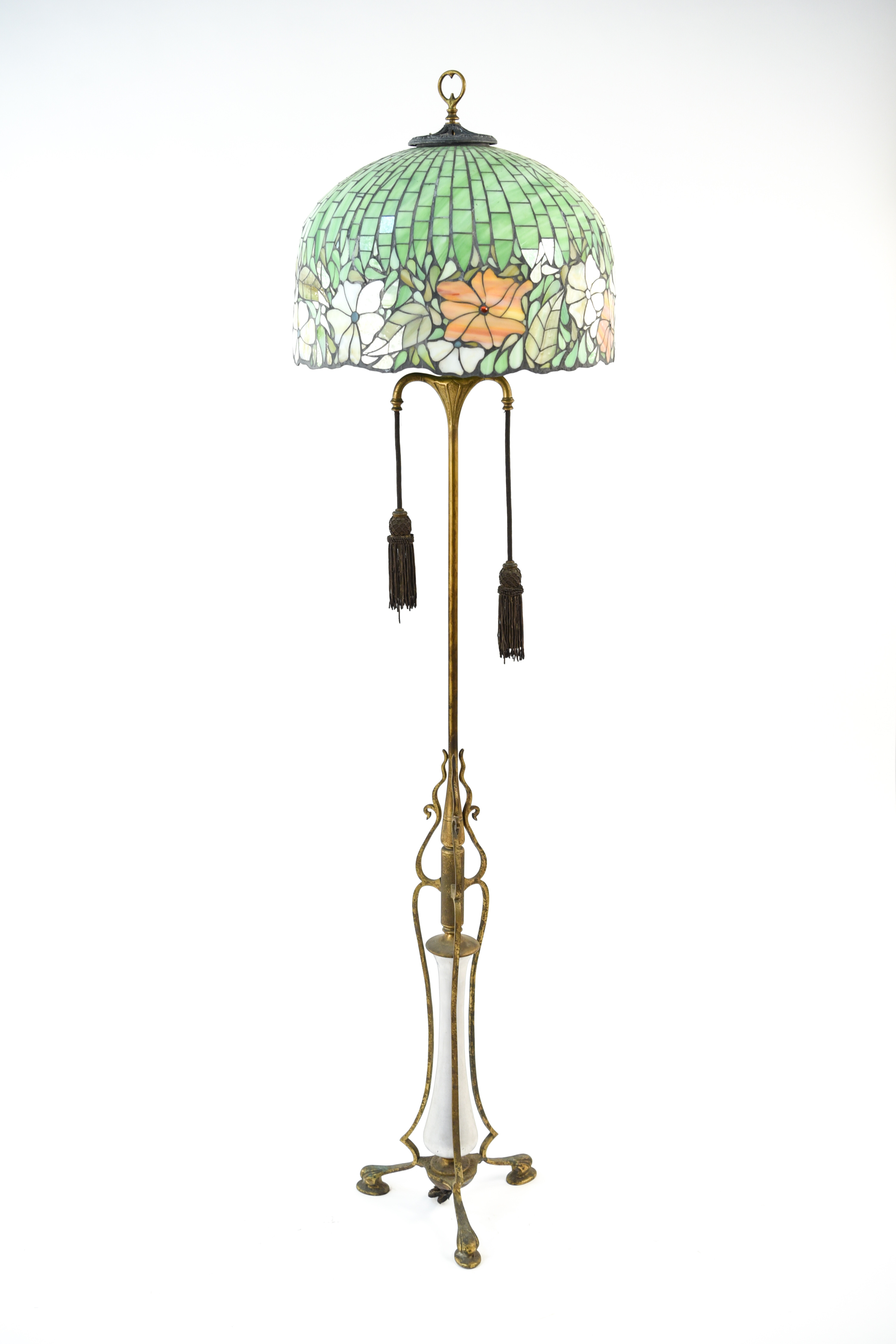 Art Nouveau Floor Lamp W Leaded Glass Shade in sizing 3008 X 4512