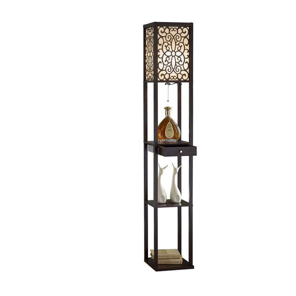 Artiva 63 In Expresso Etagere Shelf Floor Lamp With Drawer inside dimensions 1000 X 1000