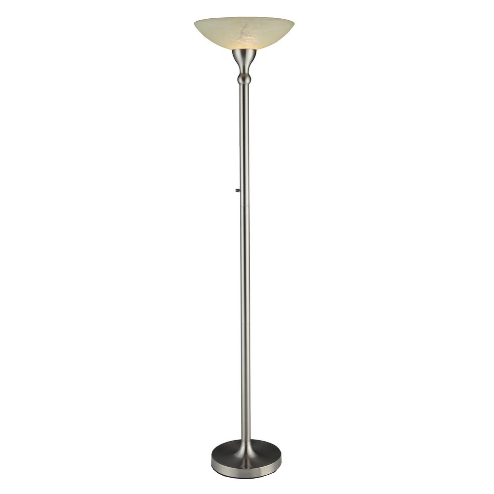 Artiva 71 In Satin Nickel Compact Fluorescent Torchiere Floor Lamp With Hand Painted Alabaster Glass Shade within sizing 1000 X 1000