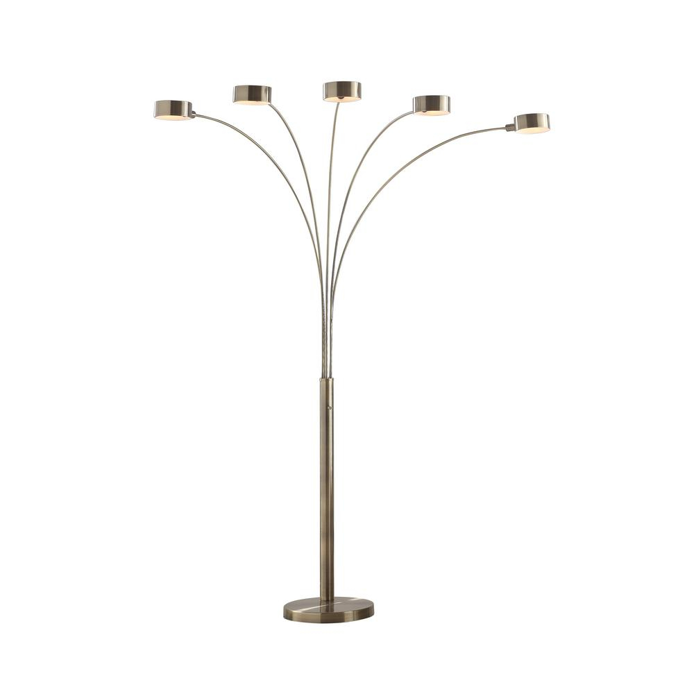 Artiva Micah 88 In Antique Satin Brass Led 5 Arc Floor Lamp With Dimmer in proportions 1000 X 1000