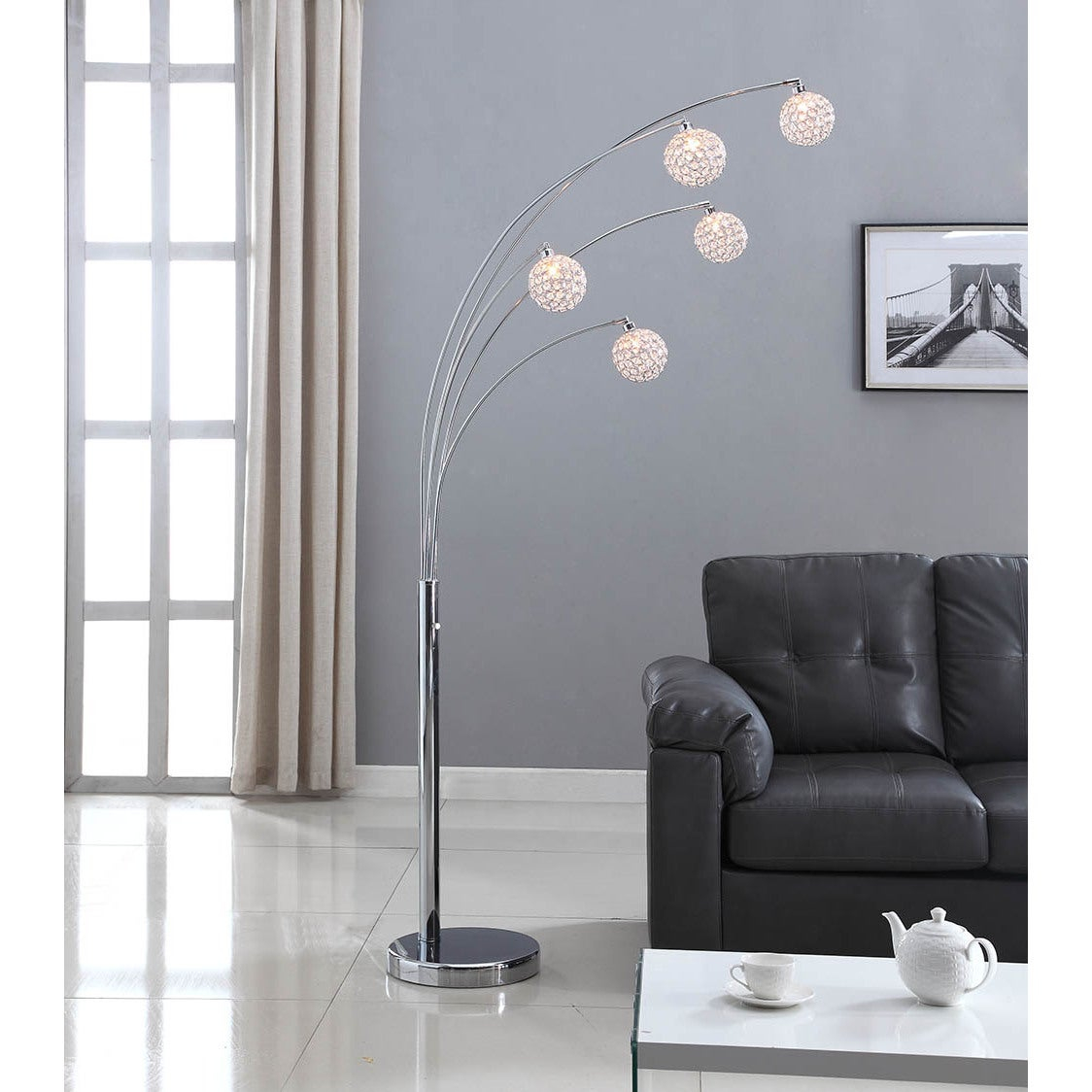 Artiva Usa Manhattan 84 Inch Modern Chrome 5 Arch Crystal Ball Floor Lamp With Dimmer throughout size 1124 X 1124