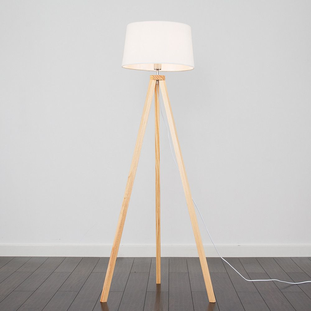 Barbro Light Wood Tripod Floor Lamp With White Doretta Shade for measurements 1000 X 1000