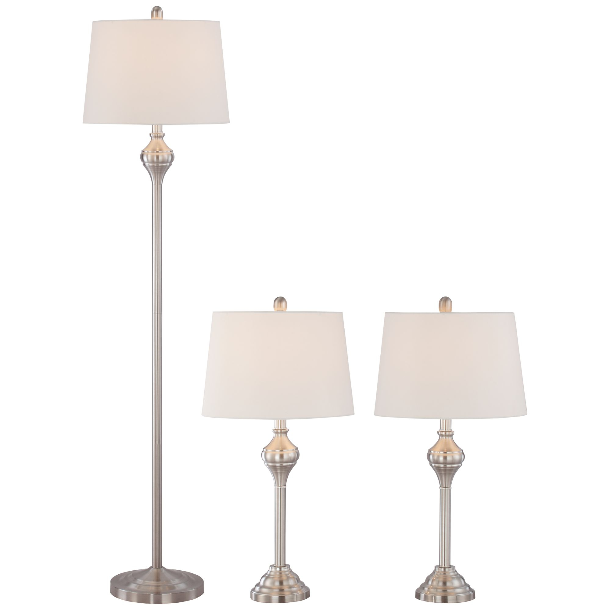 Barnes And Ivy Traditional Table Floor Lamps Set Of 3 Brushed Steel White Tapered Drum Shade For Living Room Family Bedroom Walmart in measurements 2000 X 2000