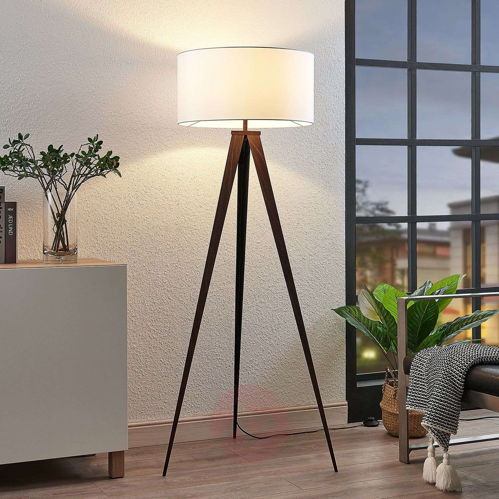 Benik Tripod Floor Lamp White Lampshade Walnut inside measurements 1600 X 1600