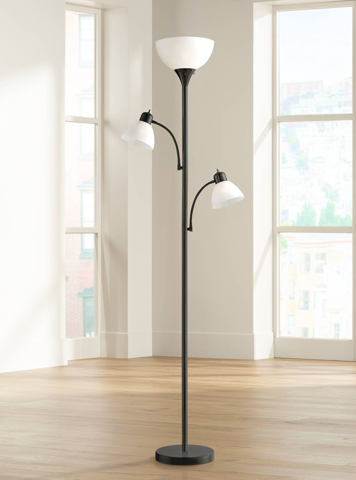 Bingham Black Tree Torchiere 3 Light Floor Lamp in measurements 1185 X 1600