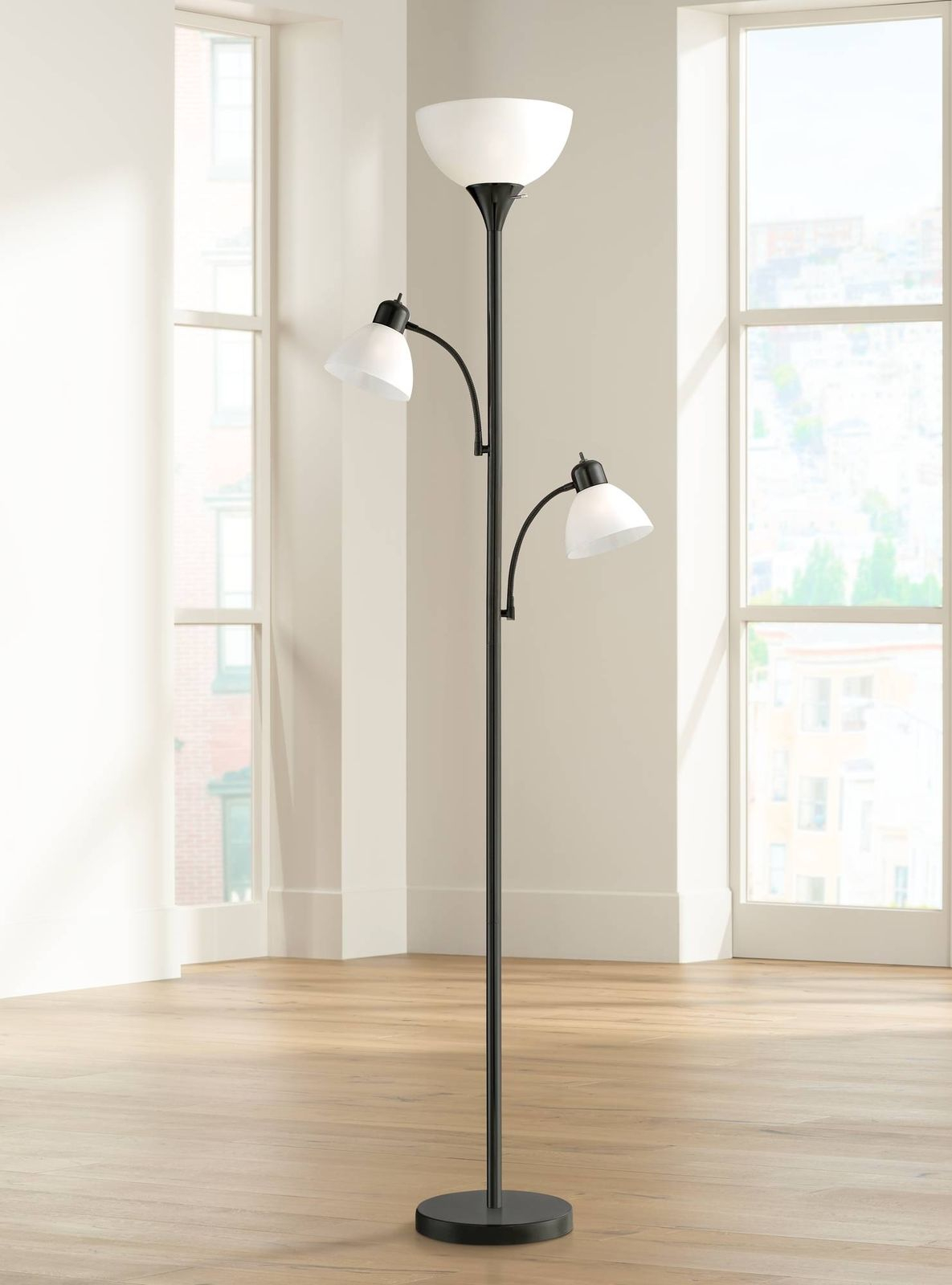 Bingham Black Tree Torchiere 3 Light Floor Lamp with proportions 1185 X 1600