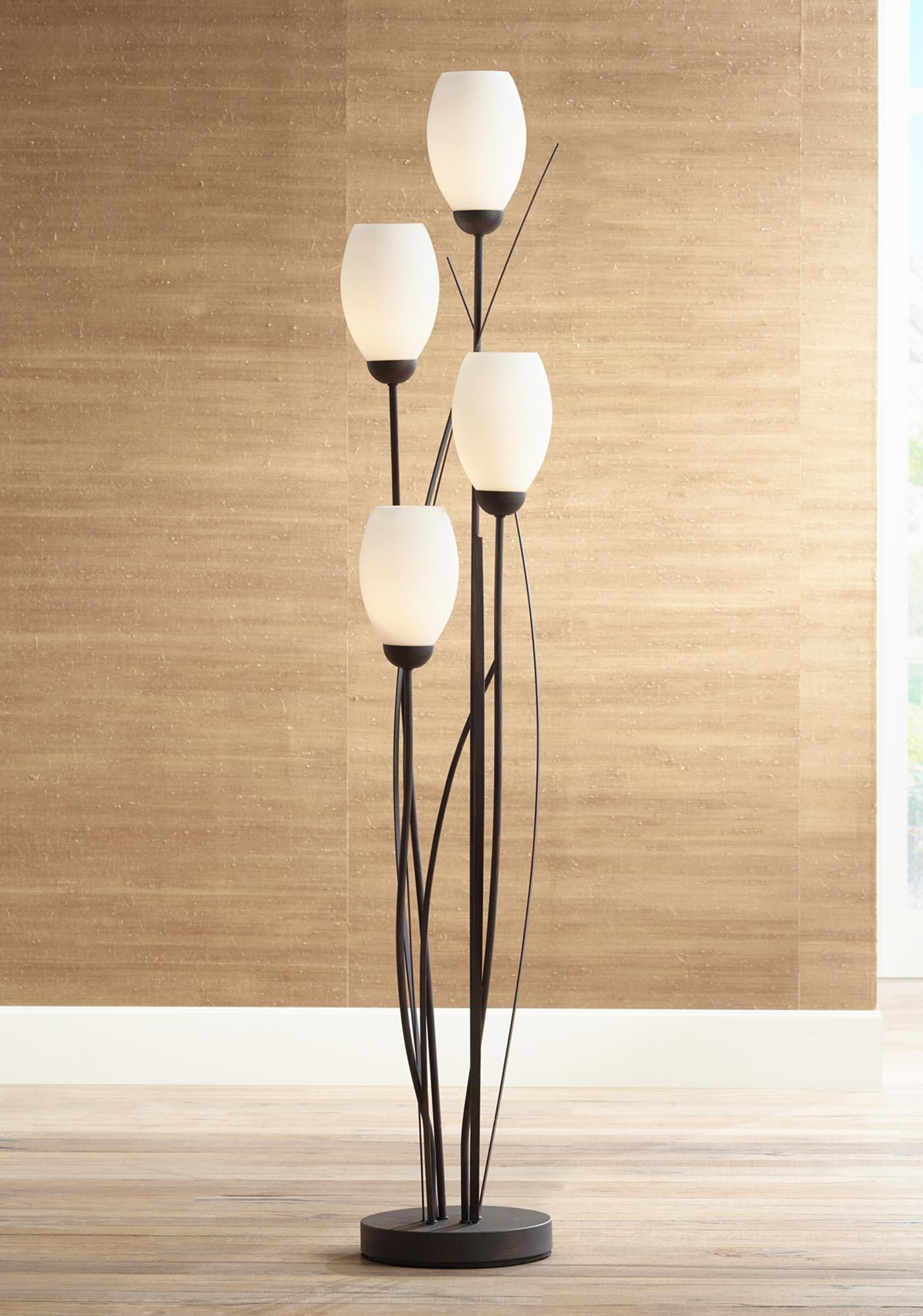 Black Metal And White Glass Tulip 4 Light Floor Lamp in proportions 1403 X 2000