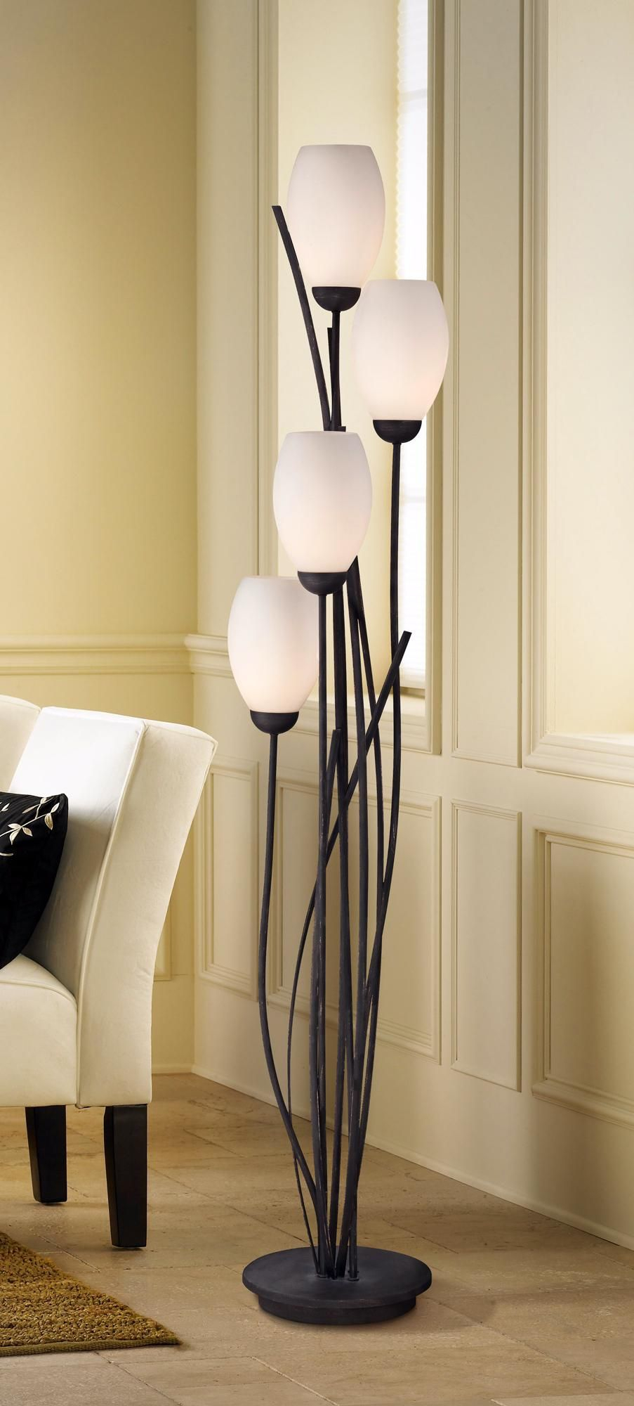 Black Metal And White Glass Tulip 4 Light Floor Lamp inside measurements 903 X 2000