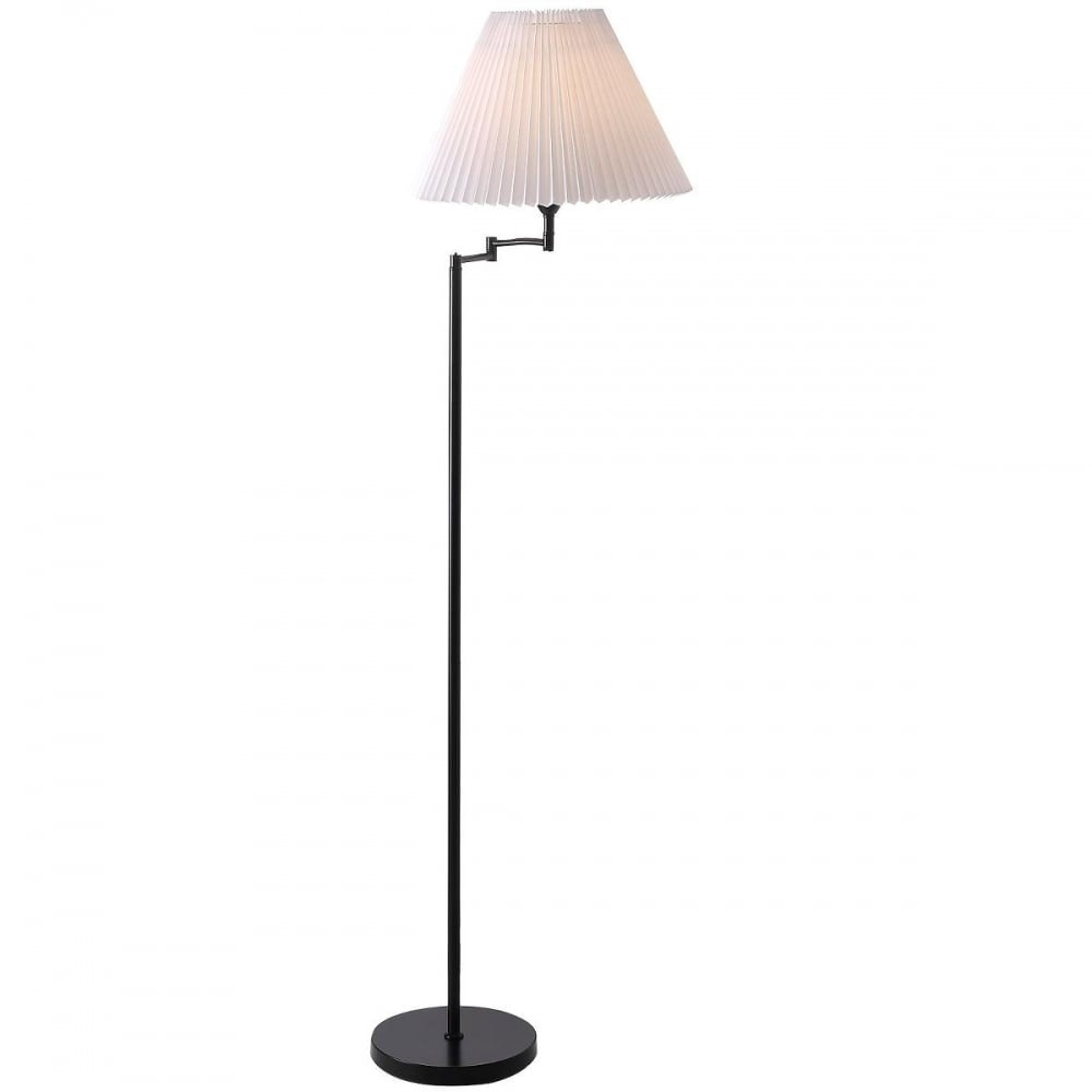 Break Swing Arm Floor Lamp In Black With Pleated Shade for dimensions 1000 X 1000