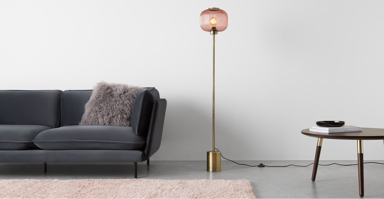 Briz Textured Glass Floor Lamp Antique Brass Pink Made regarding proportions 1320 X 686