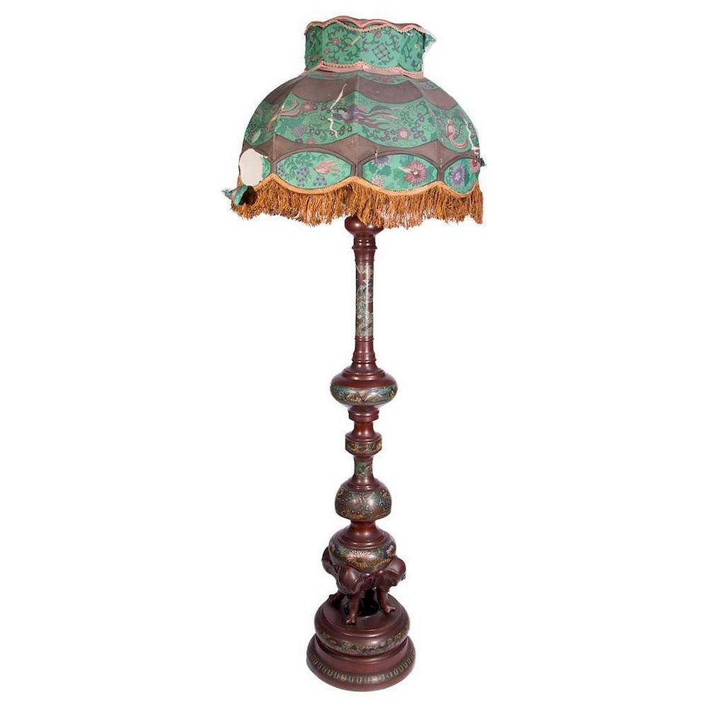 Bronze Champleve Floor Lamp With Elaborate Silk Shade with regard to sizing 1000 X 1000