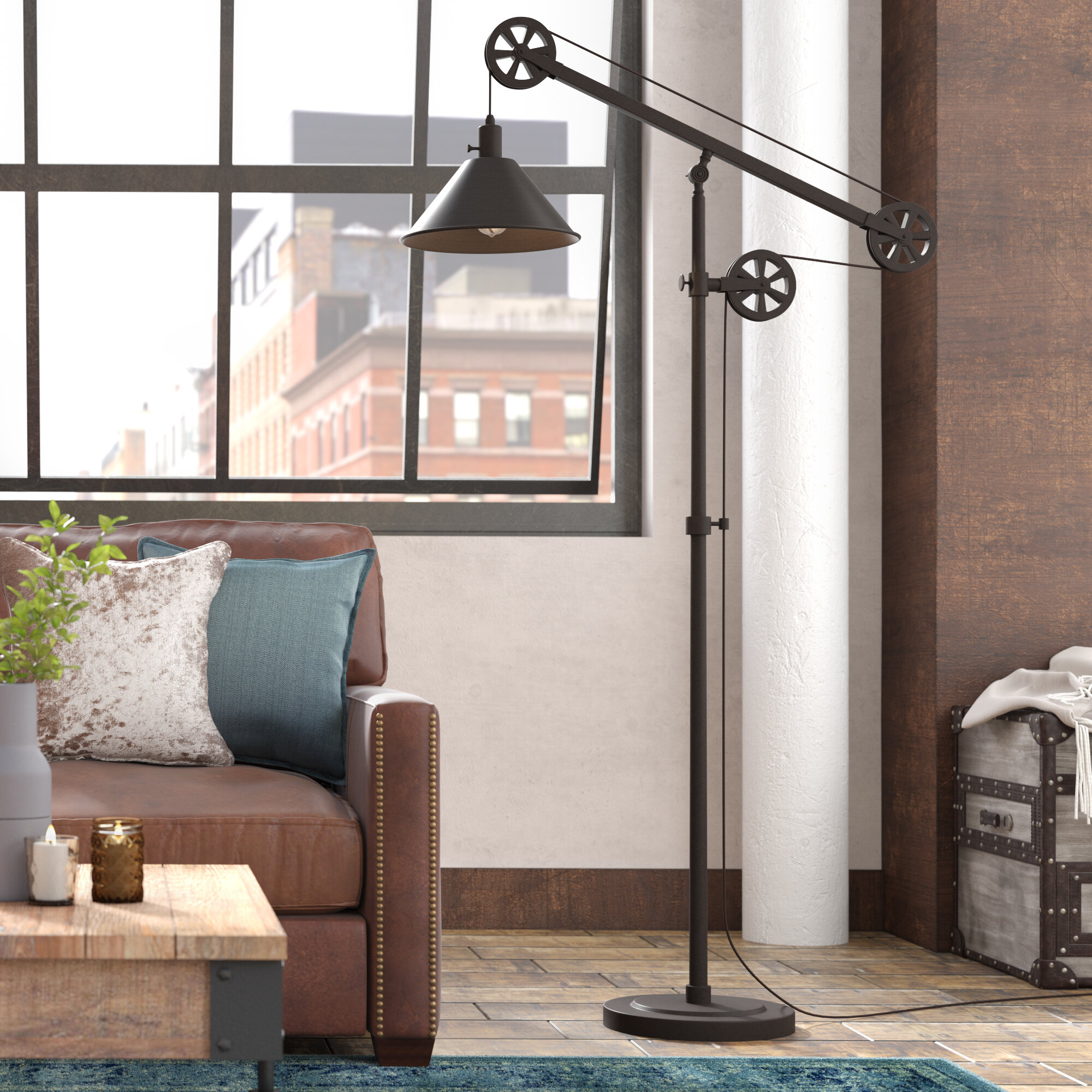 Bronze Finish Industrial Style Pulley Floor Lamp Home Or for measurements 2000 X 2000