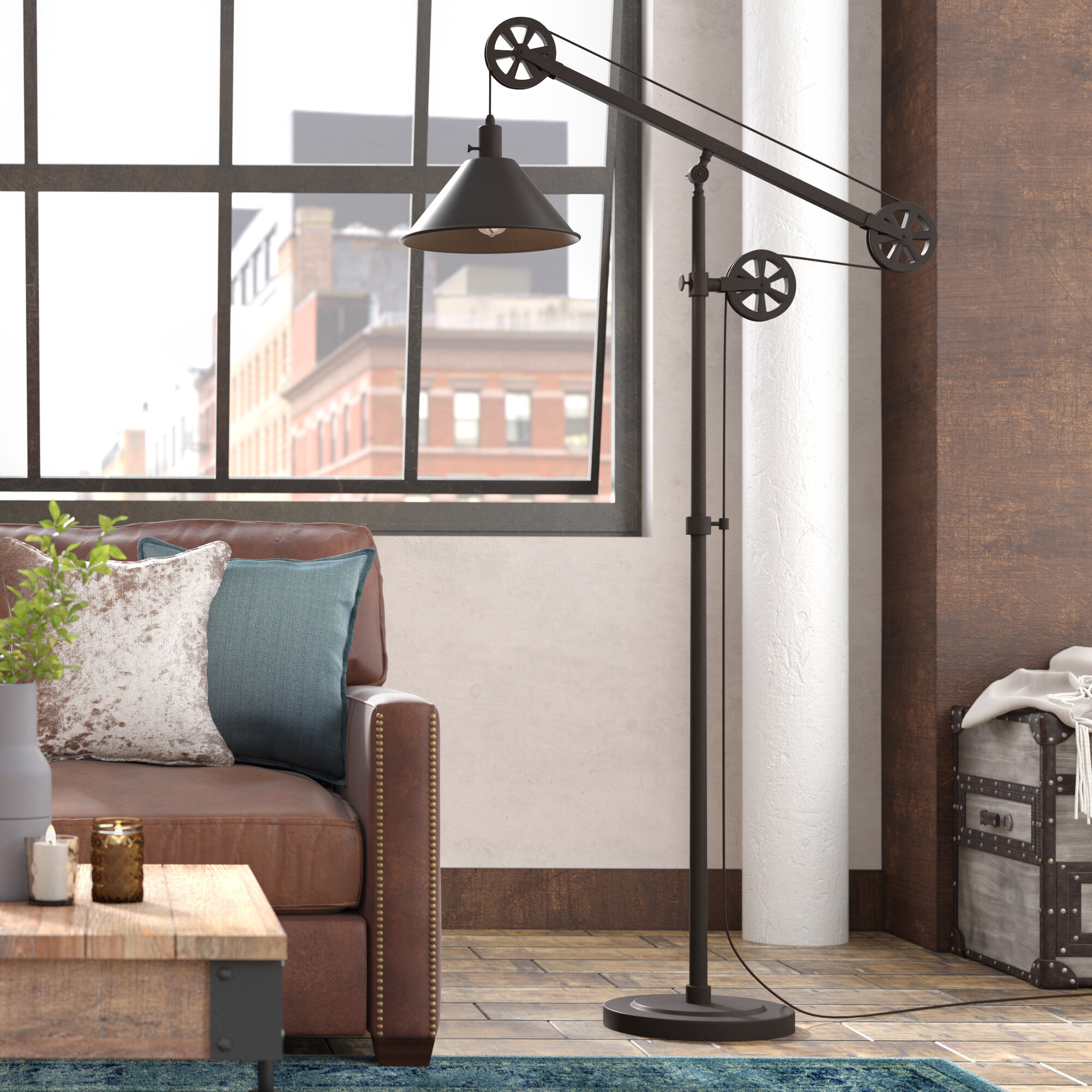 Bronze Finish Industrial Style Pulley Floor Lamp Home Or in dimensions 2000 X 2000