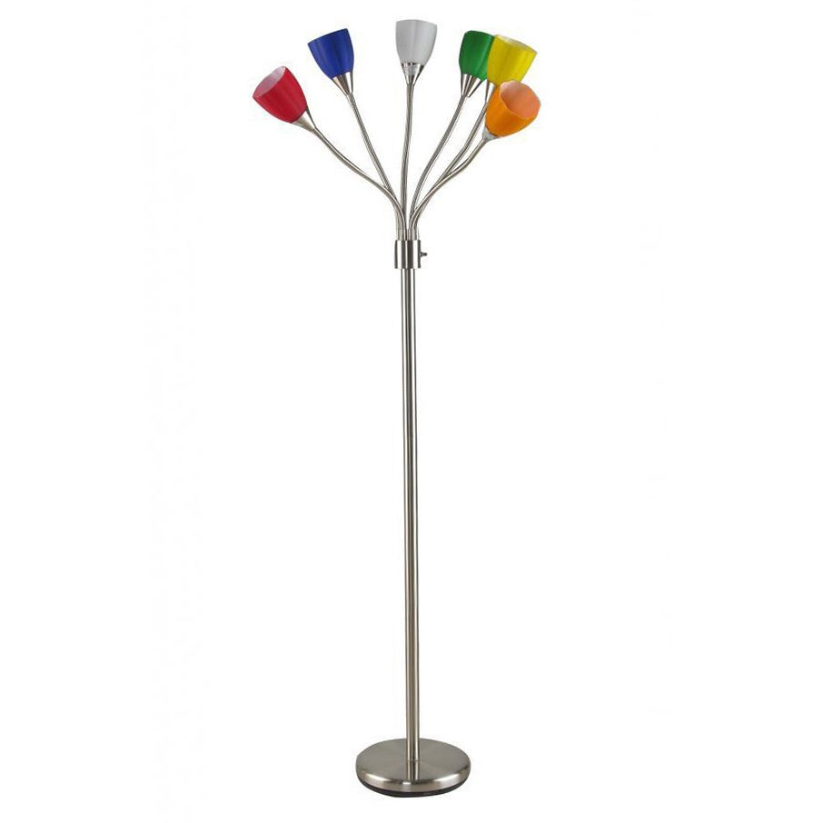 Brushed Nickel 6 Head Multi Colored Glass Adjustable Gooseneck Floor Lamp pertaining to sizing 906 X 906