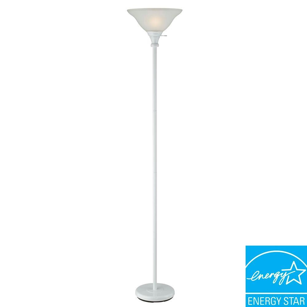 Cal Lighting 70 In White Metal Torchiere With Glass Shade throughout sizing 1000 X 1000