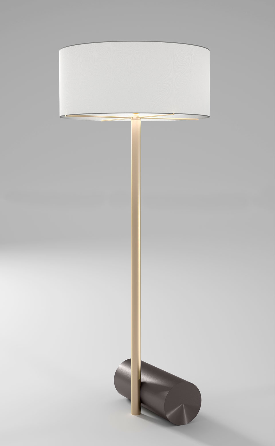 Cale Floor Lamp Graphite Base Satin Brass Foot And Cylindrical Shade In White Percaline Dimmer for dimensions 960 X 1557