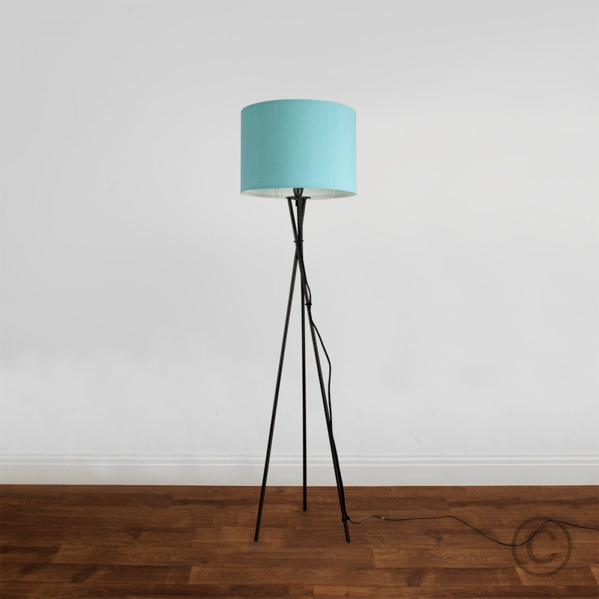 Camden Tripod Floor Lamp In Black Duck Egg Blue Fabric within proportions 1200 X 1200