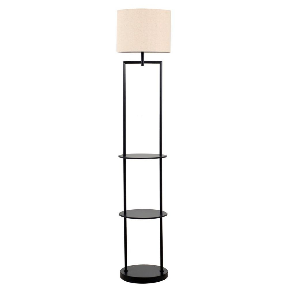 Catalina Lighting 60 In Black Etagere Floor Lamp With Linen Shade in sizing 1000 X 1000