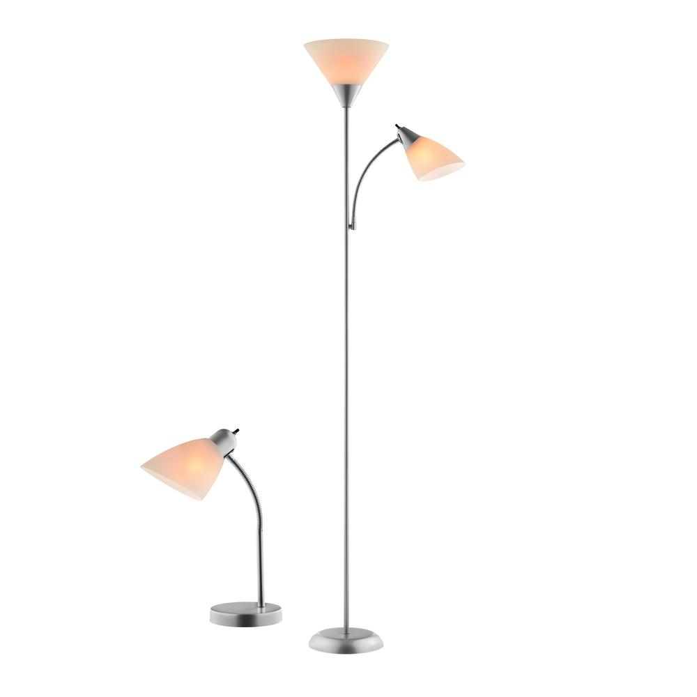 Catalina Lighting 71 In Silver Mother Daughter Floor Lamp And 1875 In Desk Lamp With Plastic Shades throughout sizing 1000 X 1000