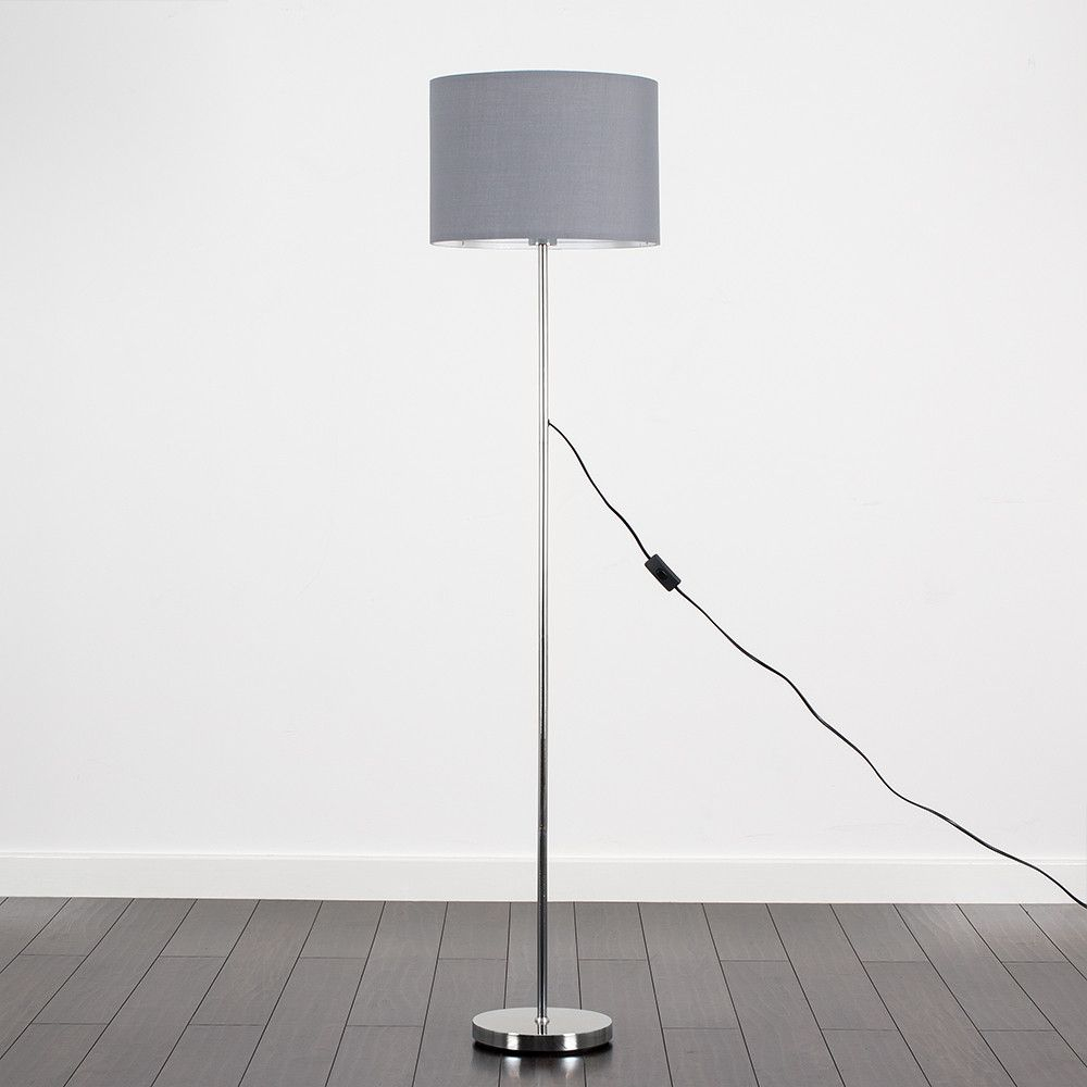 Charlie Chrome Stemmed Floor Lamp With Grey Drum Shade In throughout proportions 1000 X 1000