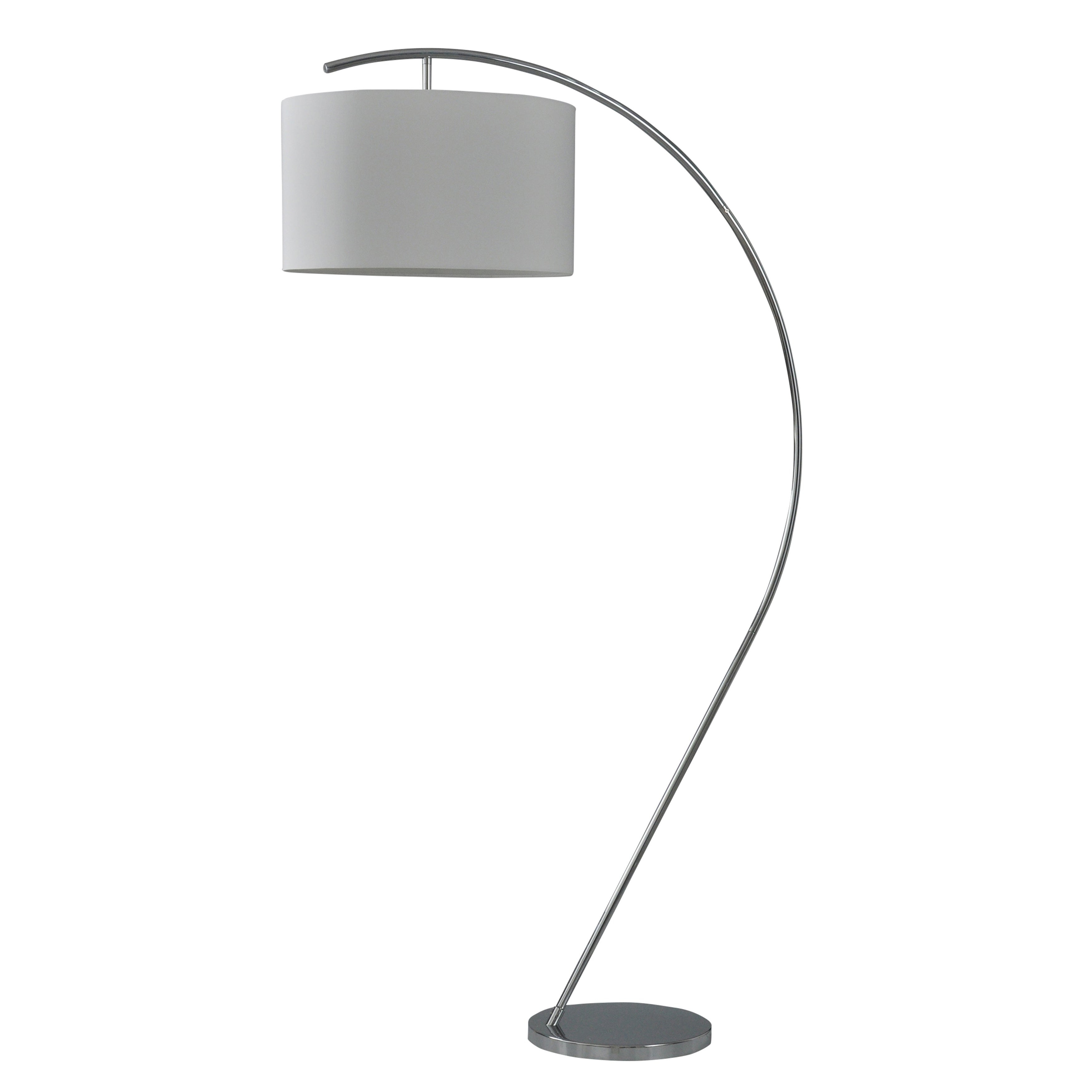 Chrome Curved Arm Floor Lamp With Hanging White Fabric Drum Shade with dimensions 3500 X 3500