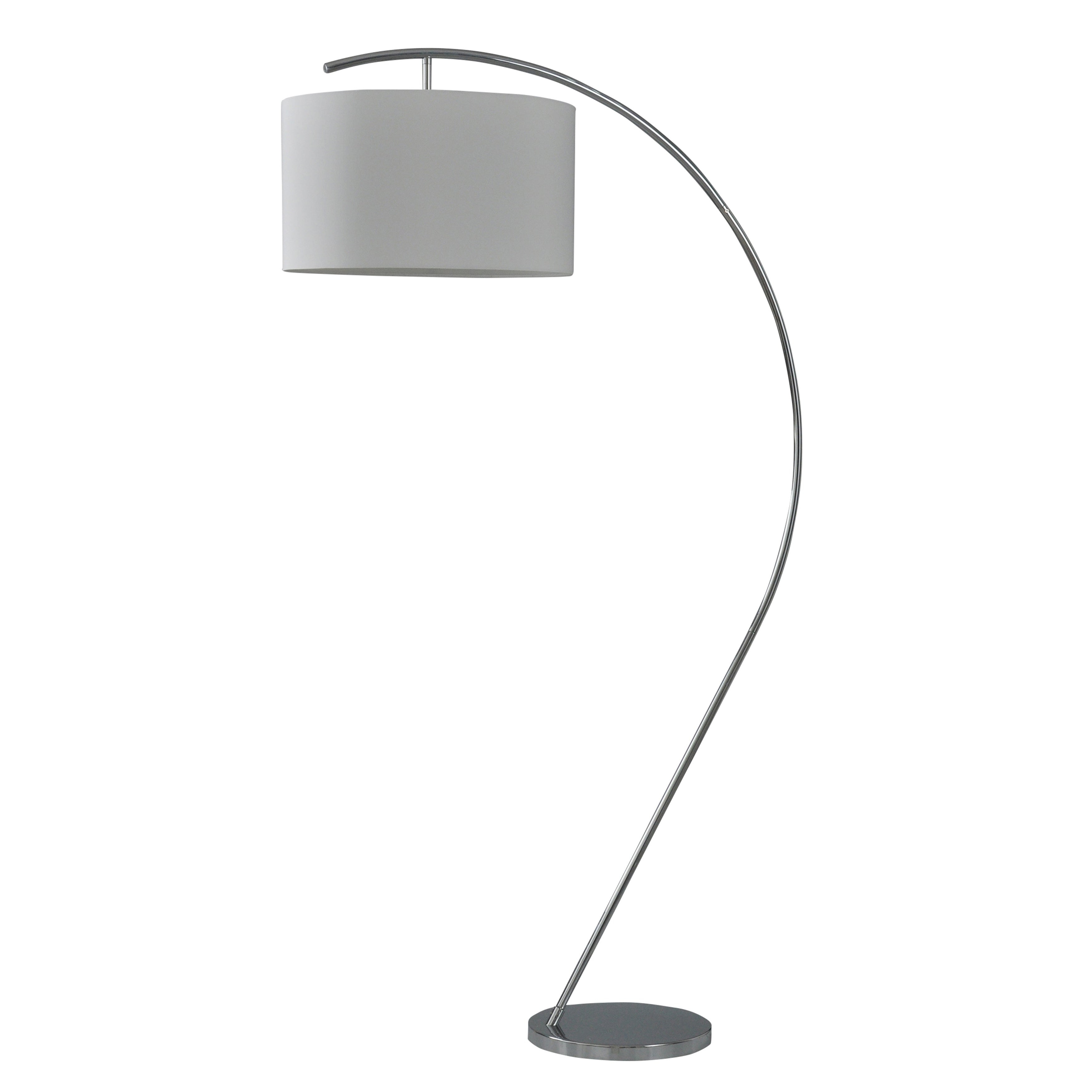 Chrome Curved Arm Floor Lamp With Hanging White Fabric Drum Shade within size 3500 X 3500